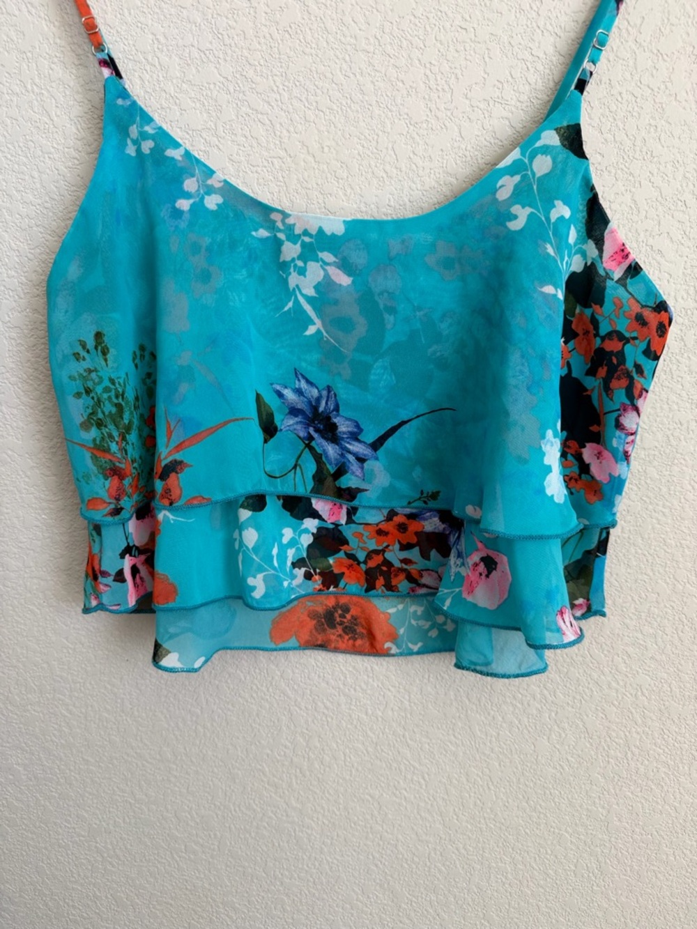 Arden B Floral Chiffon Layered Cami Crop Top Teal Pink Size Small Y2K Retro Blue - Picture 13 of 13